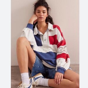 NWOT Free People We The Free American Dream Polo Pullover Top L